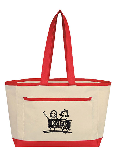 Riley Tote Bag in Natural with Red Trim